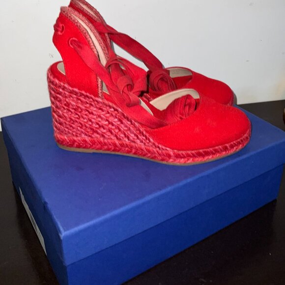 Stuart Weitzman Red Espadrille Wedges - Mykonos Closed Toe - Picture 2 of 2